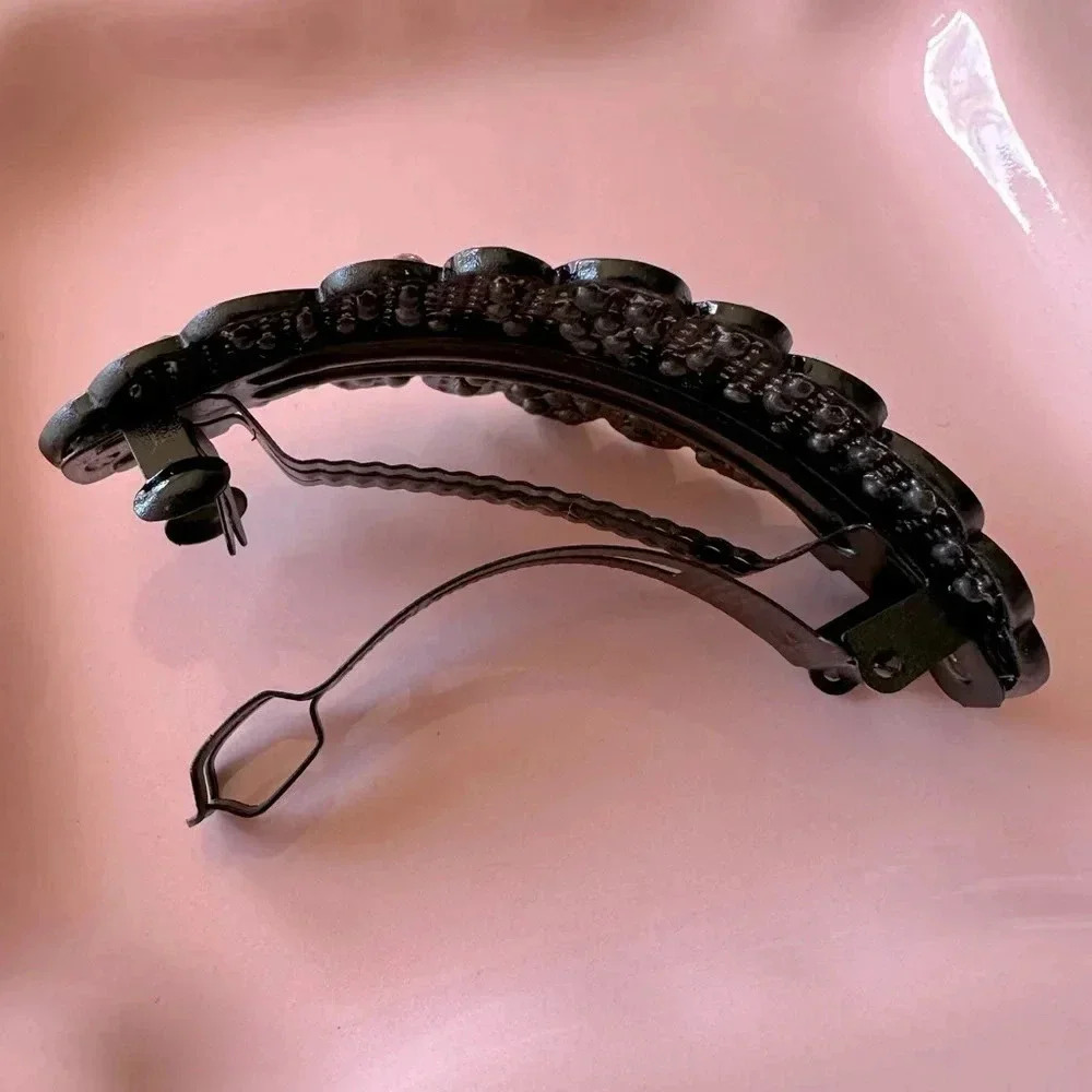 Rose Pink and Pink Aurora Borealis Crystal set in Black Hematite Hair Barrette - Picture 5 of 7